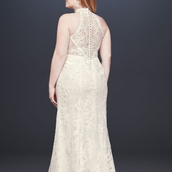 Lace High Neck Wedding Dress Ivory Plus Size Sleeveless - Picture 2 of 5